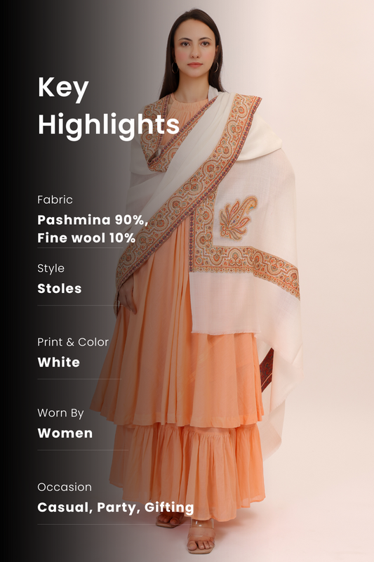 Paisley Elegance Pashmina Lohi -white