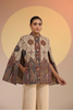 Regal Motif Woven Polywool Cape – Beige