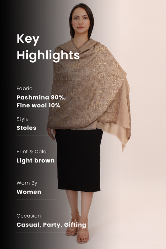 Cottage Canopy Finewool Cashmere Stole - Beige