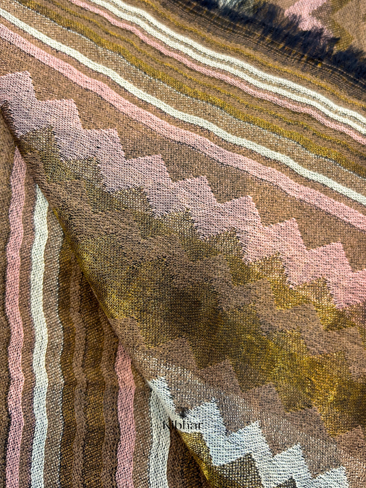 Fine wool Zari self texture stole- Brown