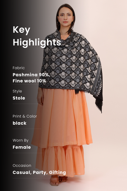 Midnight Bloom Pashmina Stole