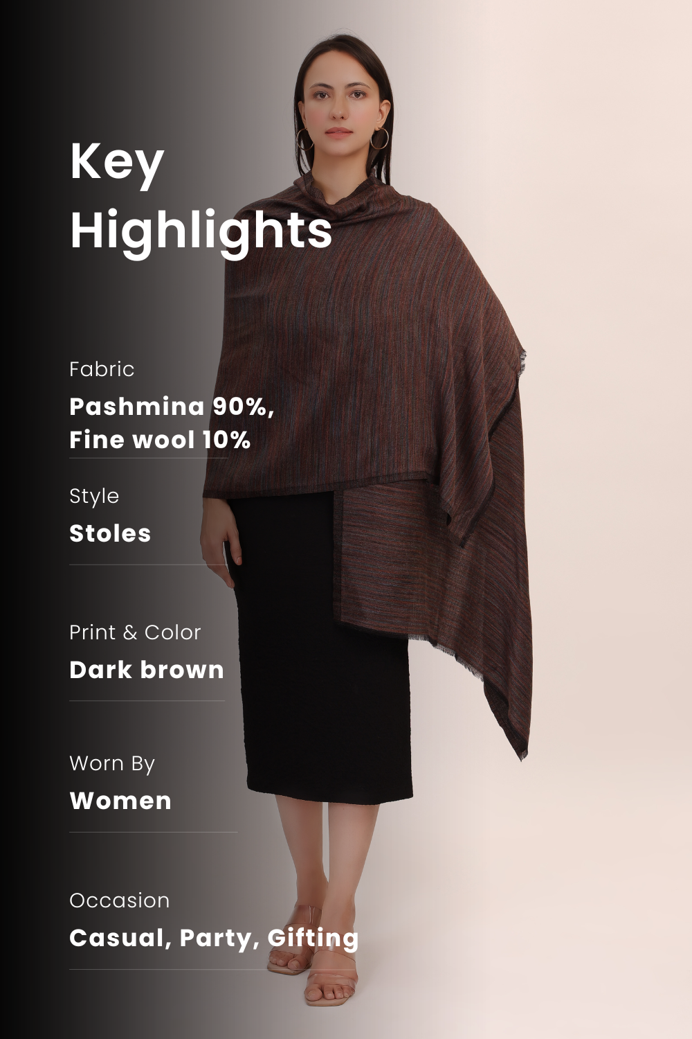 Self Texture Pashmina Wool stole-dark brown