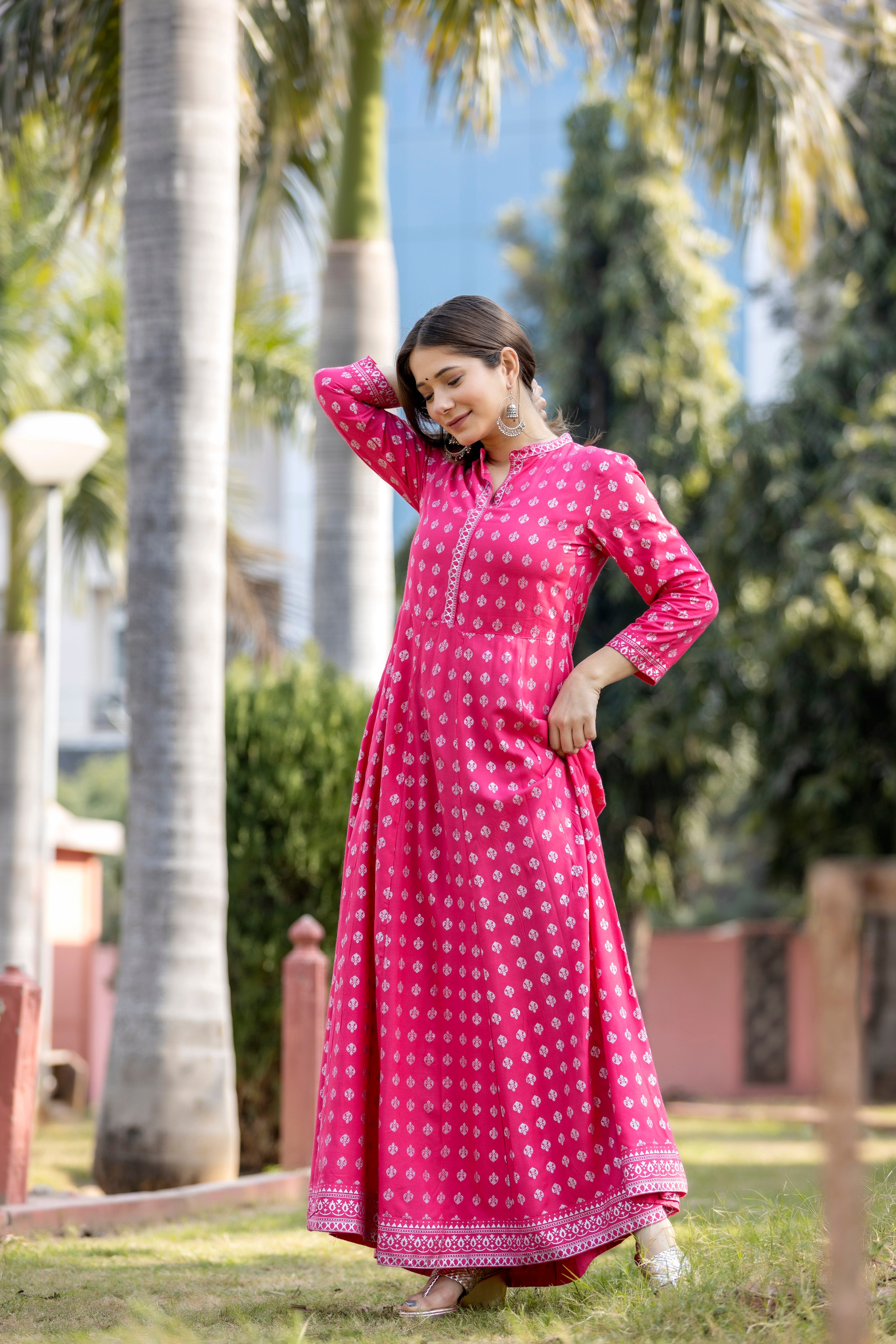 Pink printed anarkali kurti