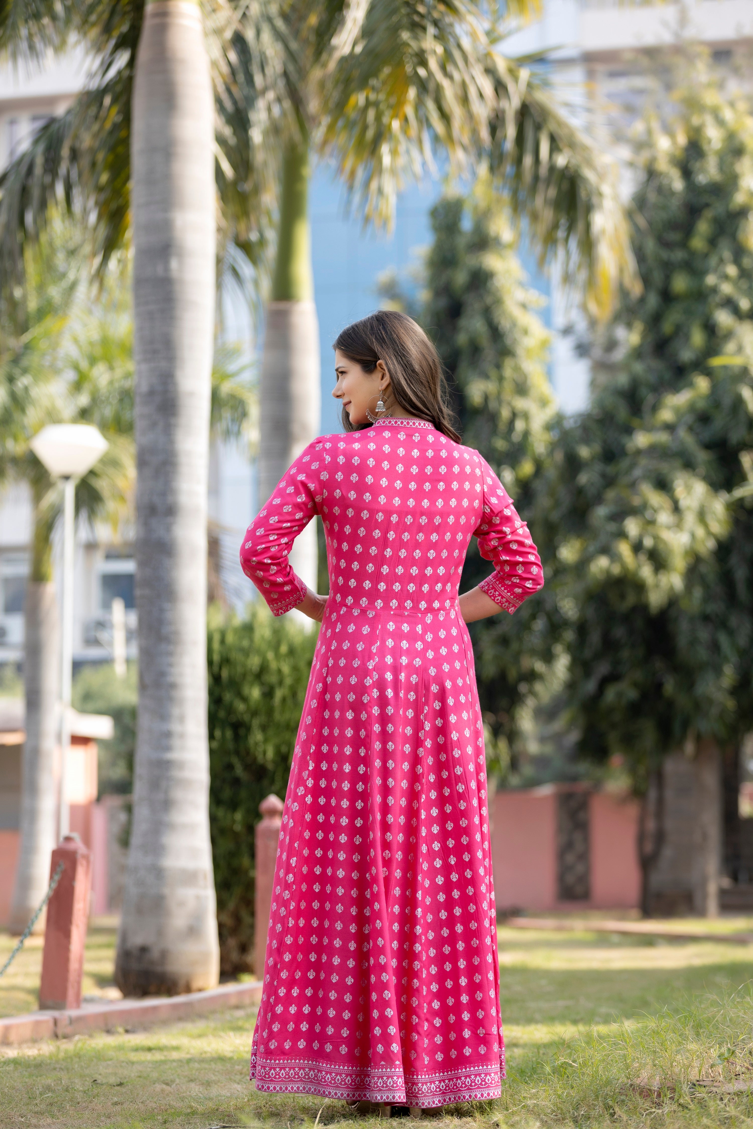 Pink printed anarkali kurti