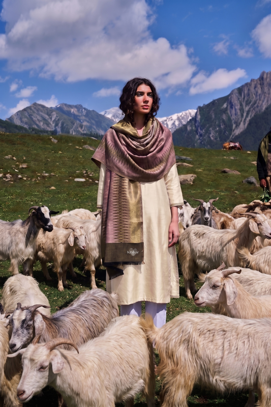 Mauve Gold Zari Pashmina Stole