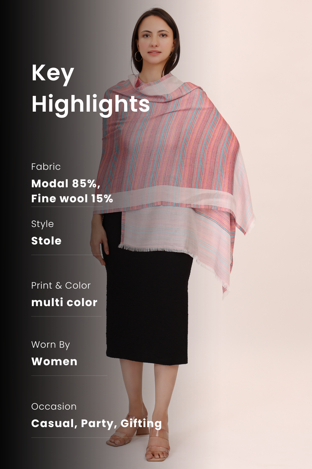 Pastel aurora Modal stole-Pink