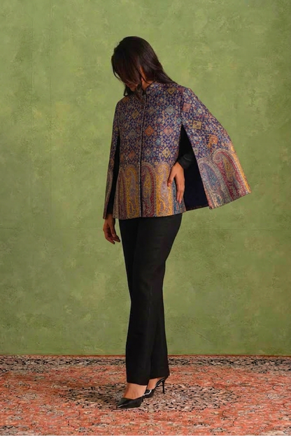 Royal Kairi Woven Polywool Cape – Navy Blue