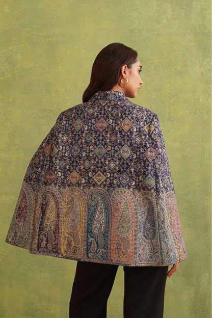 Royal Kairi Woven Polywool Cape – Navy Blue