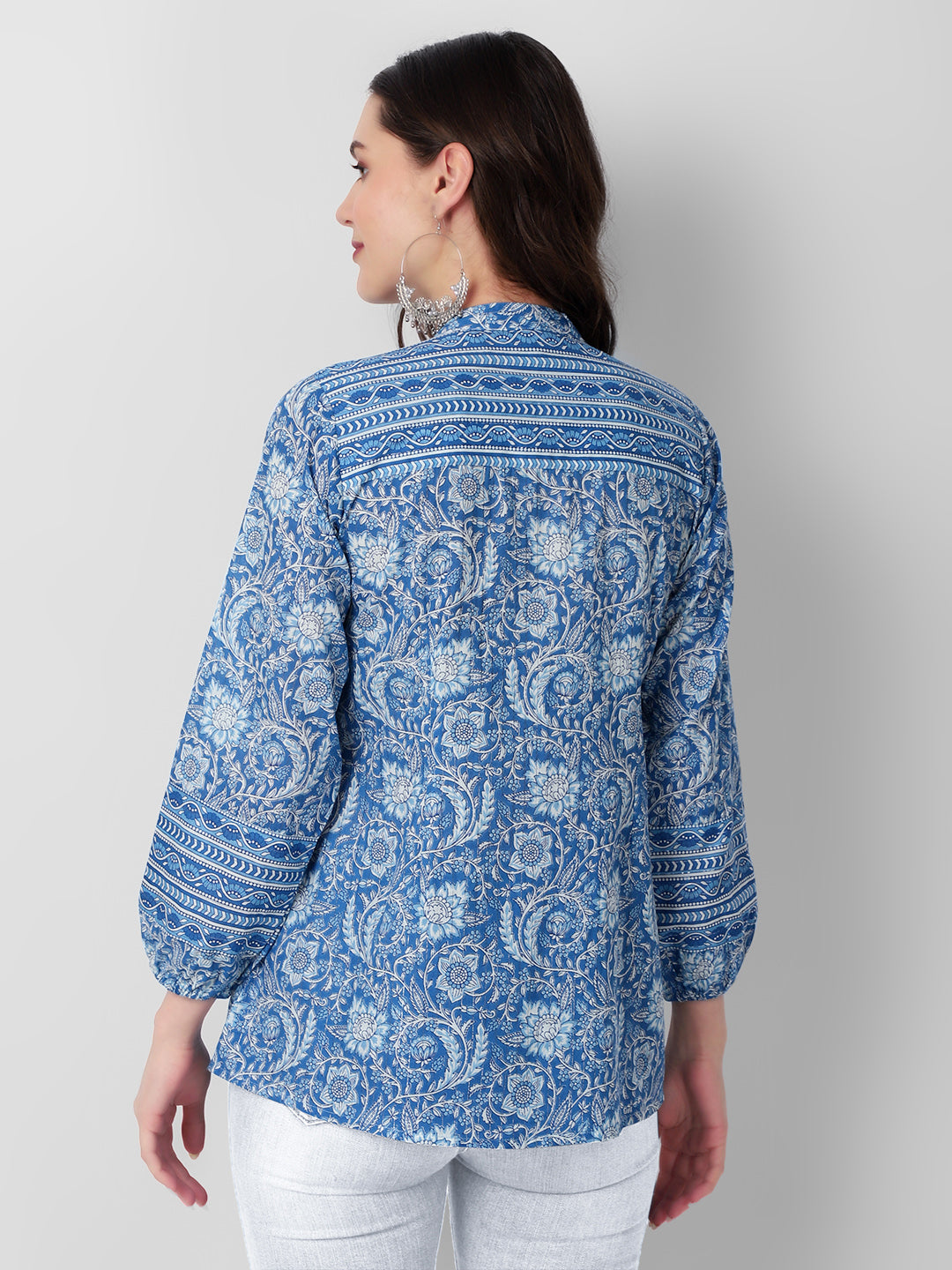 Classic Blue Printed Short Kurti