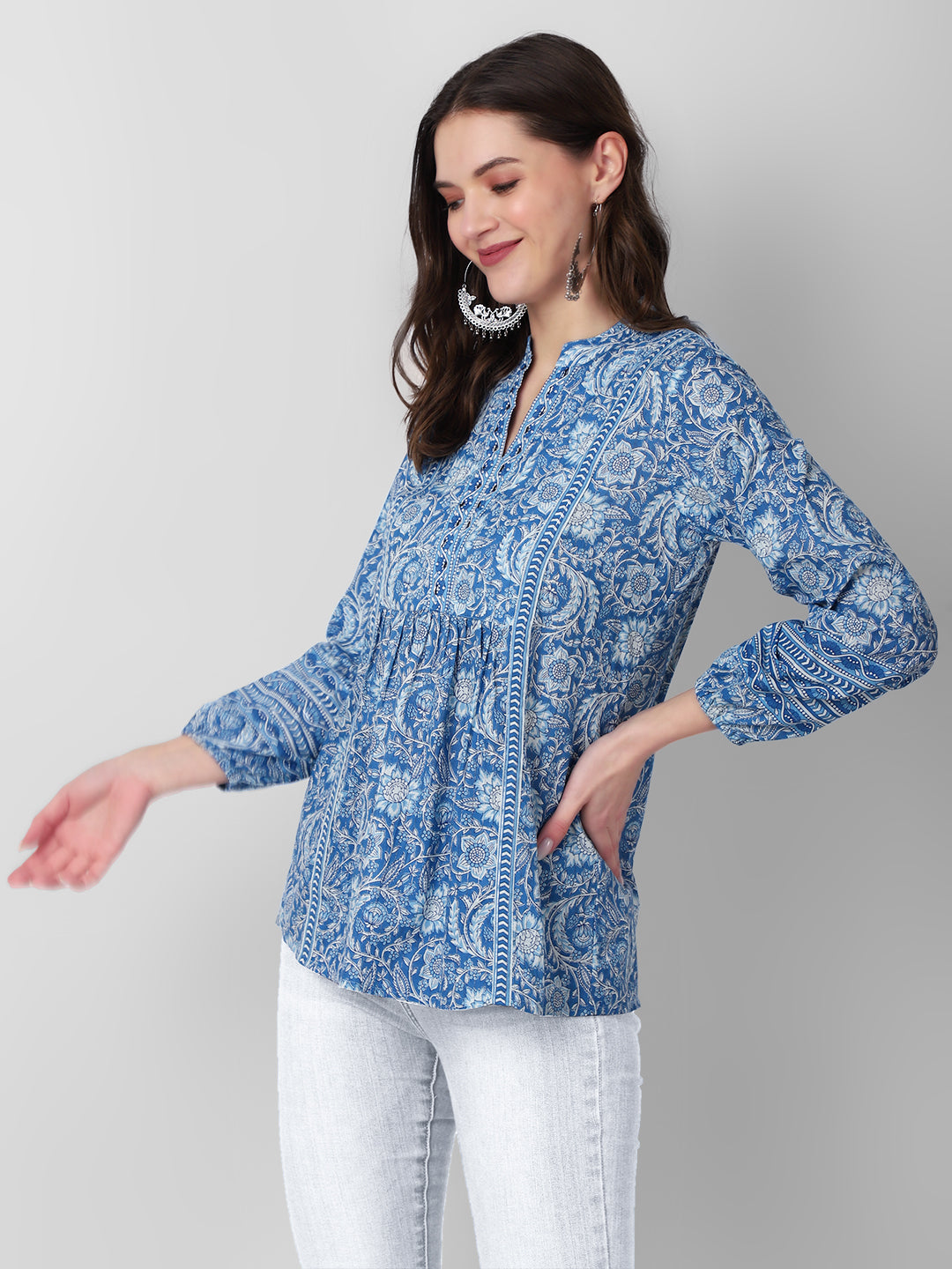 Classic Blue Printed Short Kurti