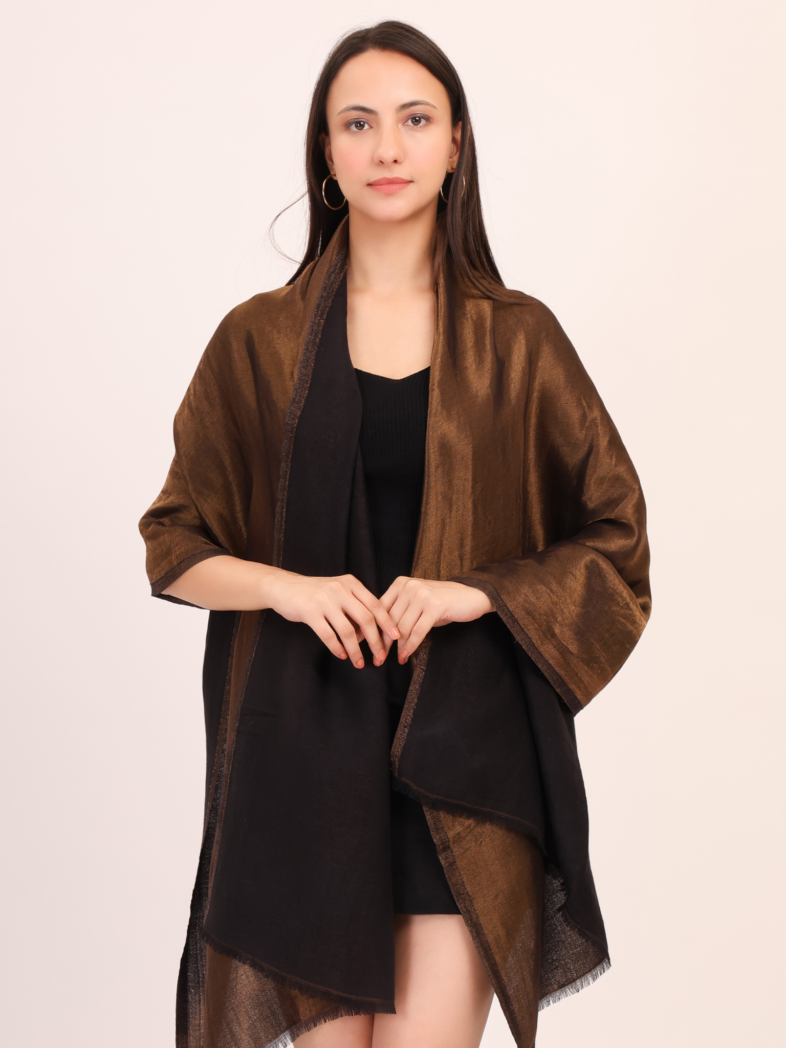 Dual tone fine wool Zari Stole- Black