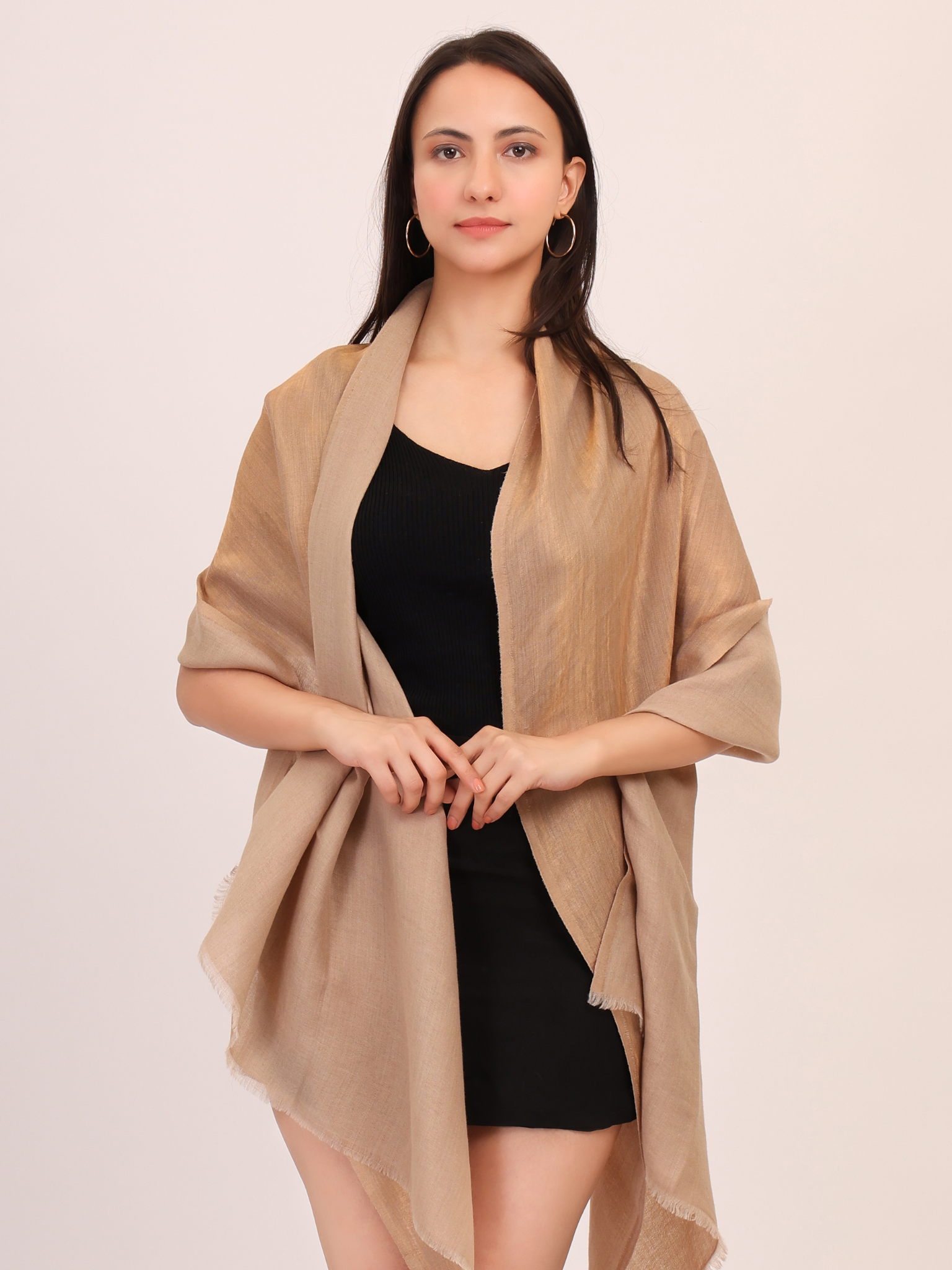 Dual tone fine wool zari Stole- Brown