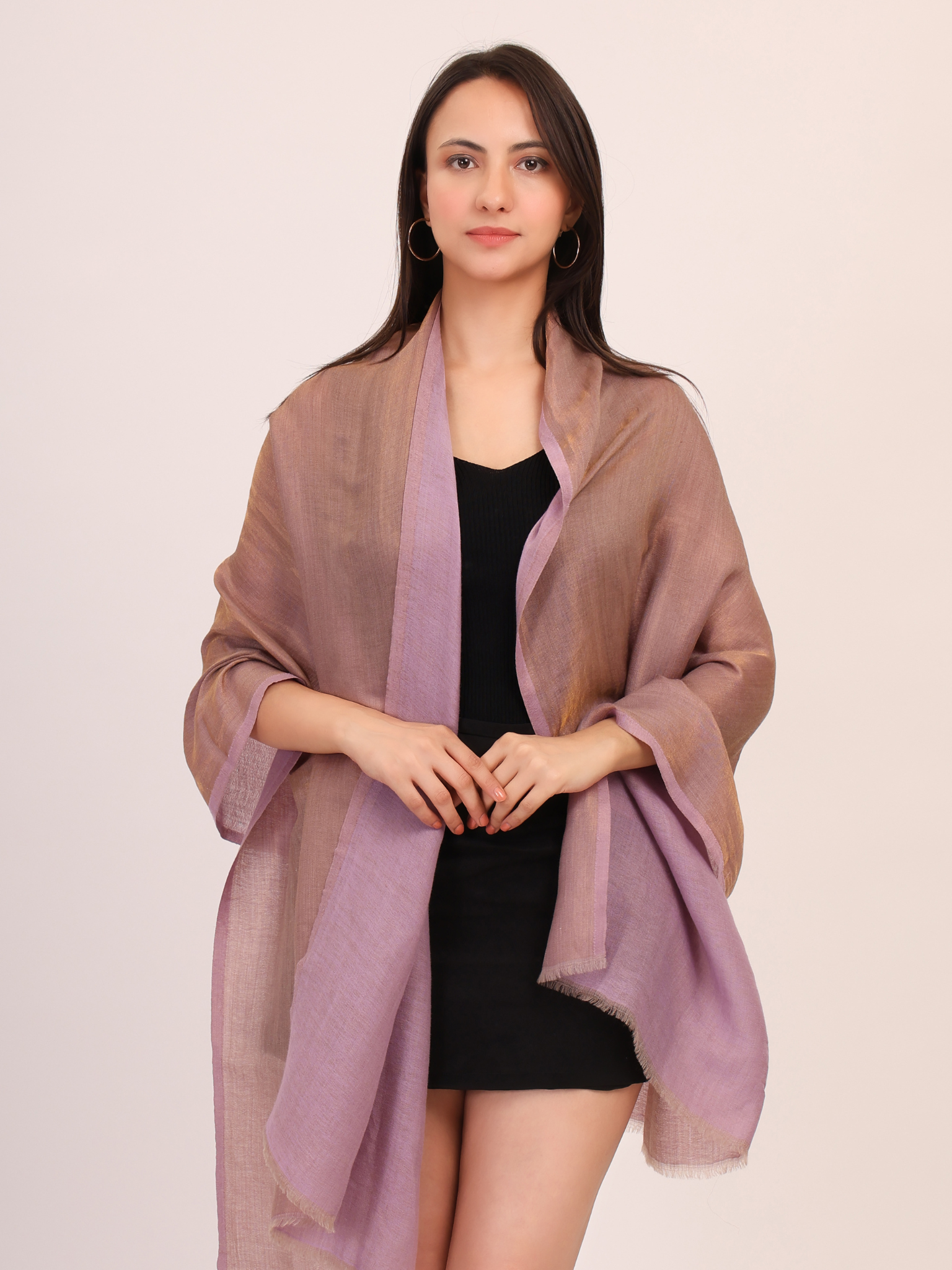 Dual tone fine wool Zari Stole- Purple