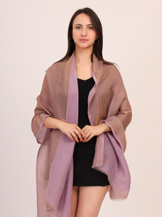 Dual tone fine wool Zari Stole- Purple