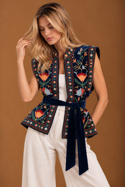 Midnight Mist sleeveless Embroidered Suzani Jacket