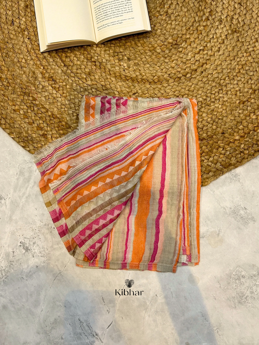 Fine wool Zari self texture stole- pink