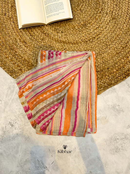 Fine wool Zari self texture stole- pink