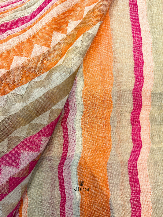 Fine wool Zari self texture stole- pink