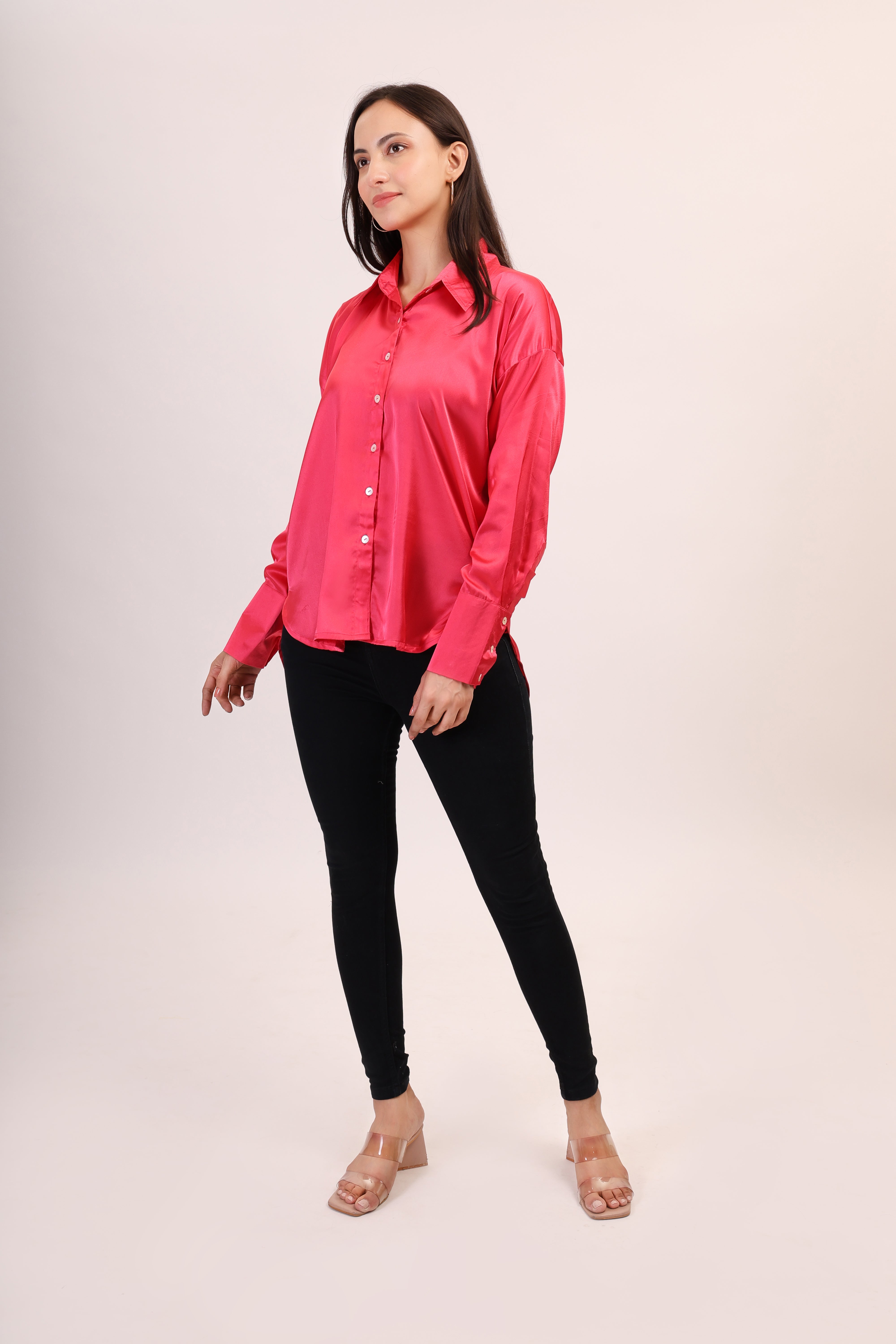 Satin Shirt - hot pink