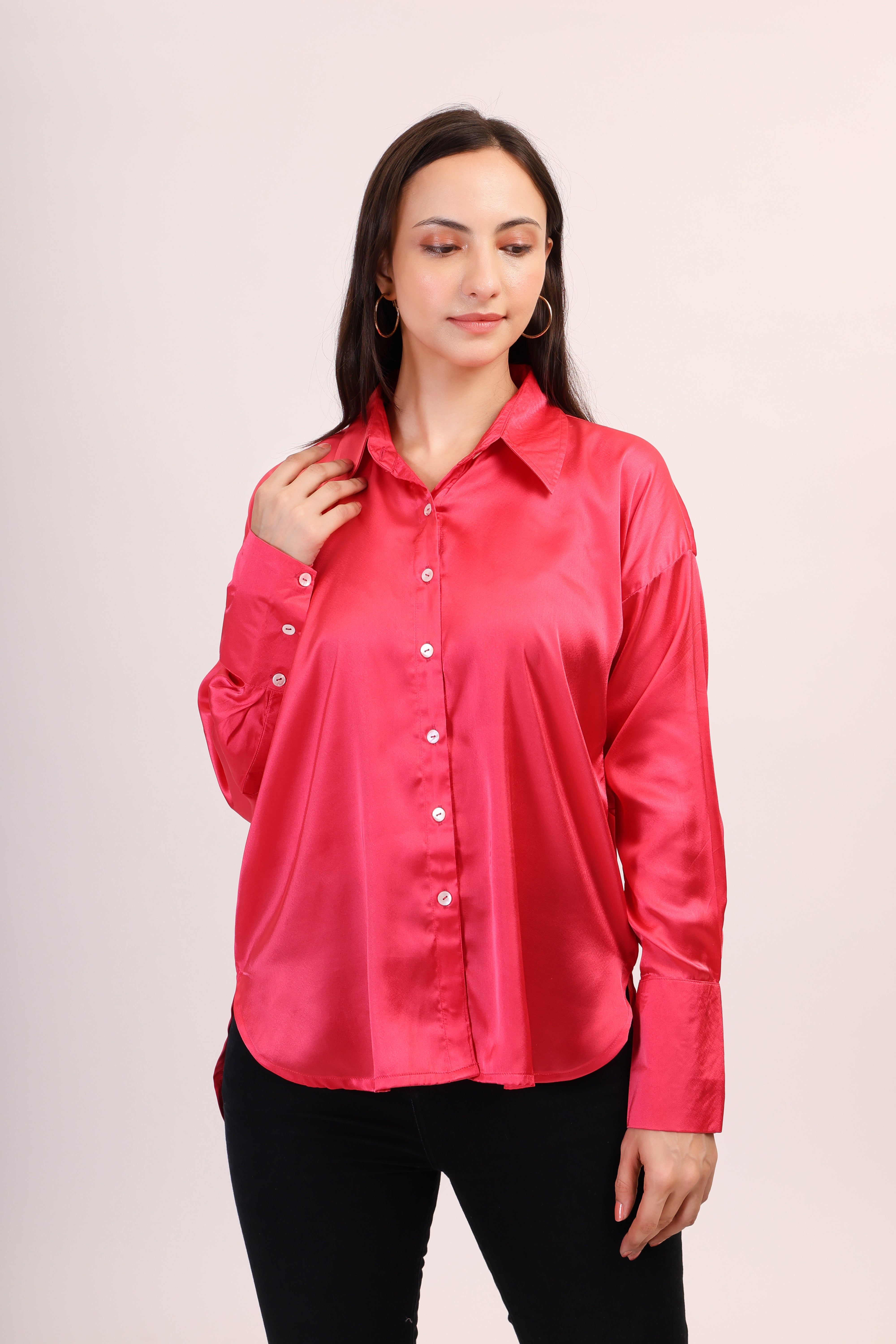 Satin Shirt - hot pink