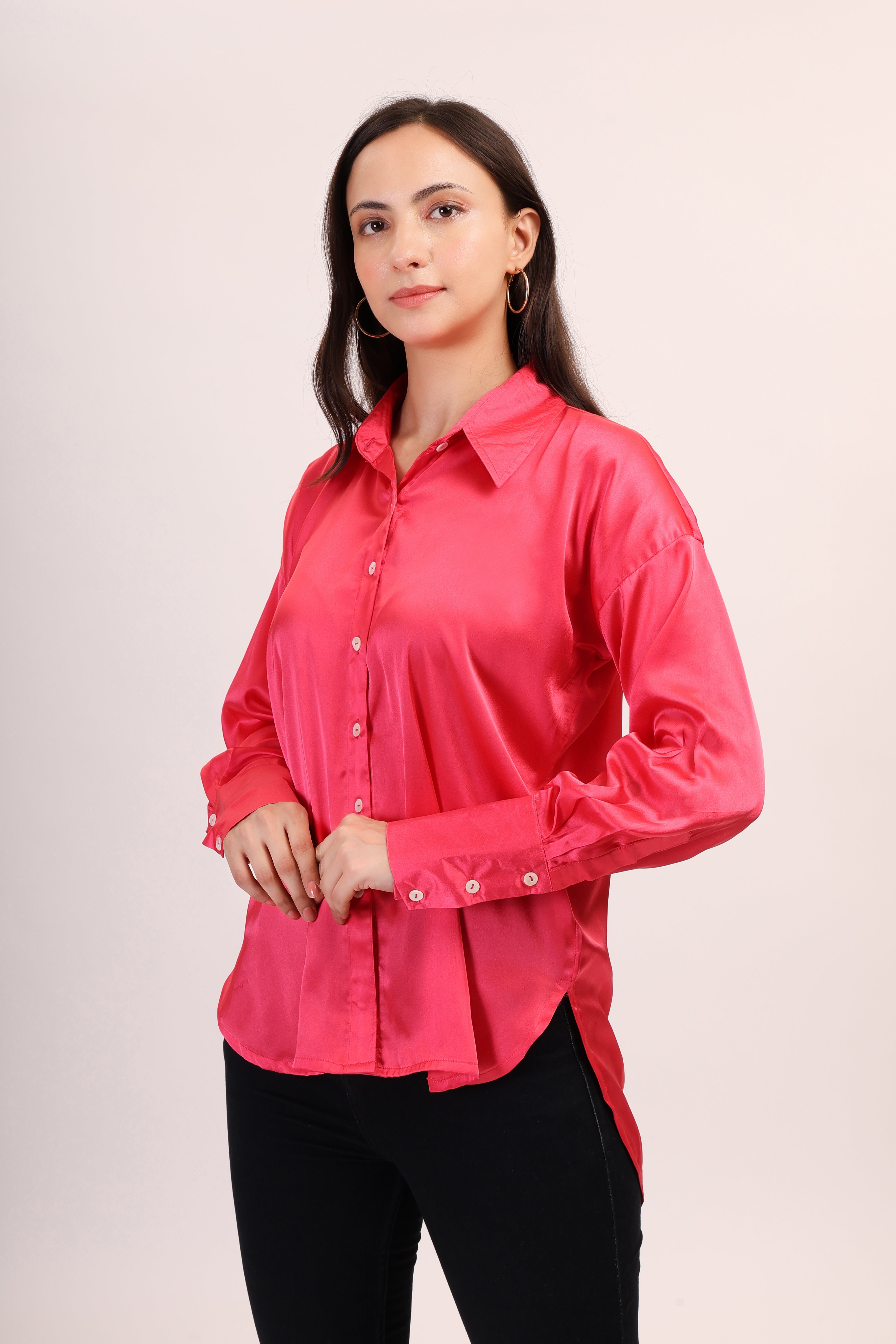 Satin Shirt - hot pink