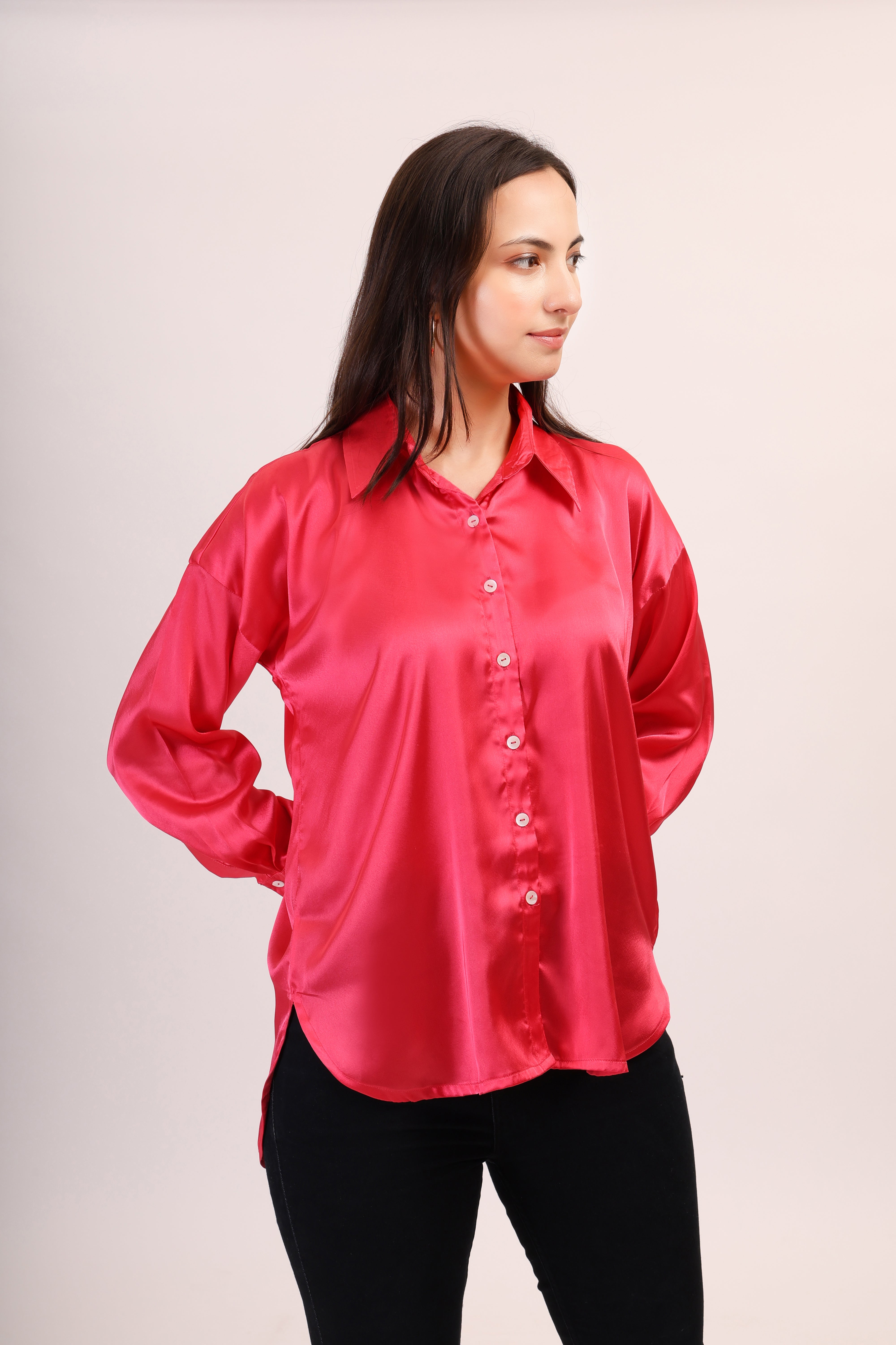 Satin Shirt - hot pink