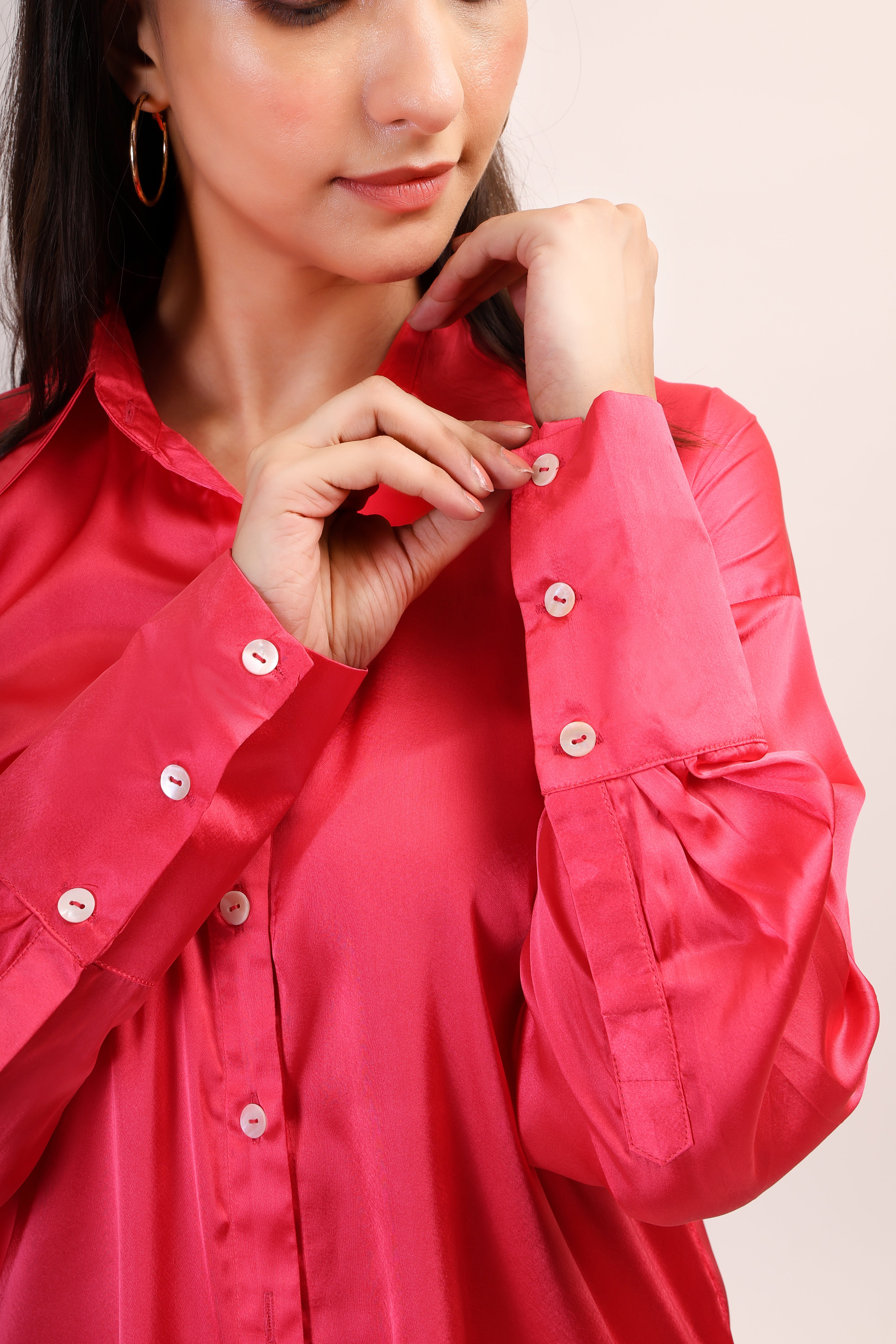 Satin Shirt - hot pink