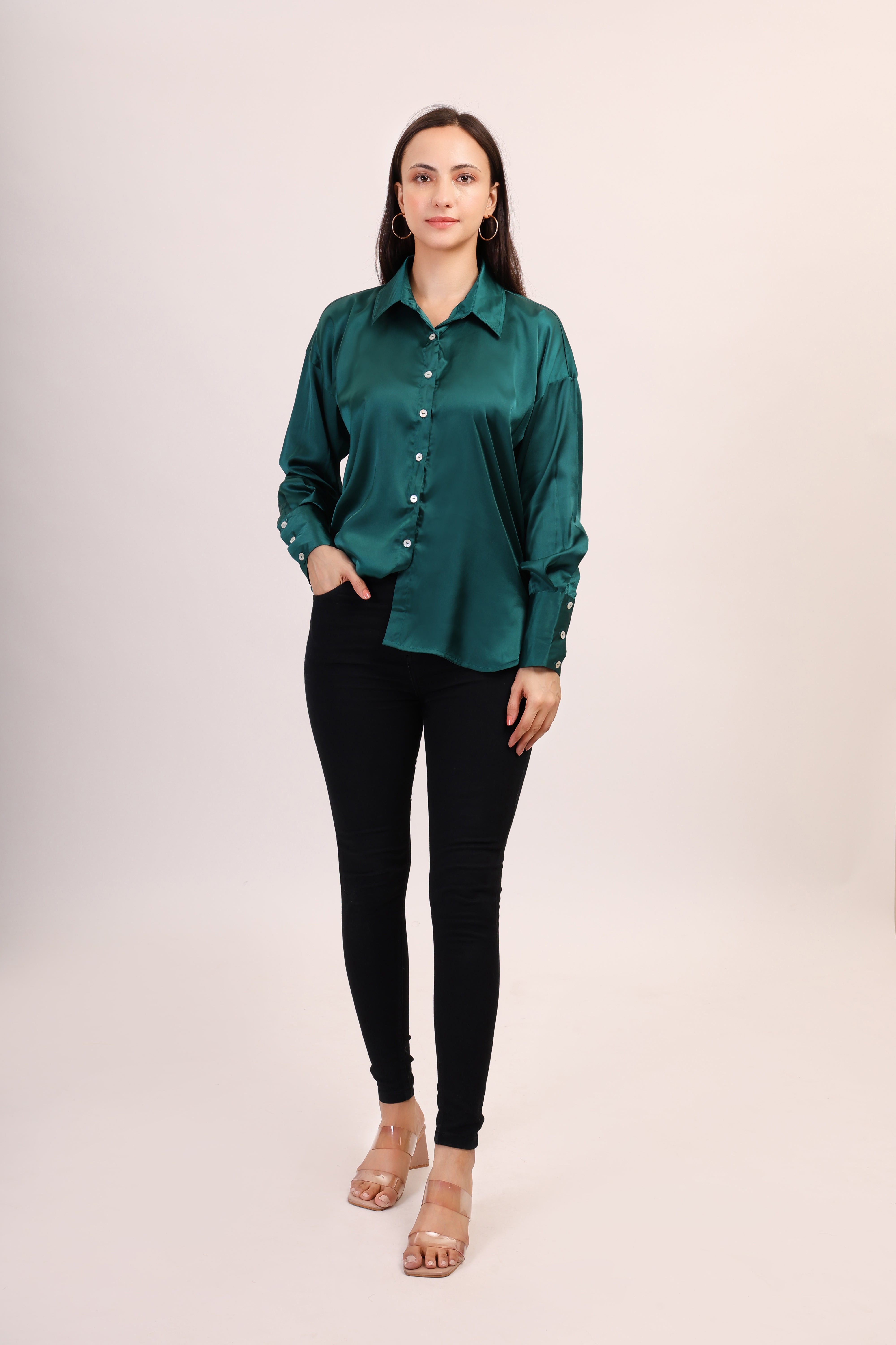 Satin Shirt - deep green