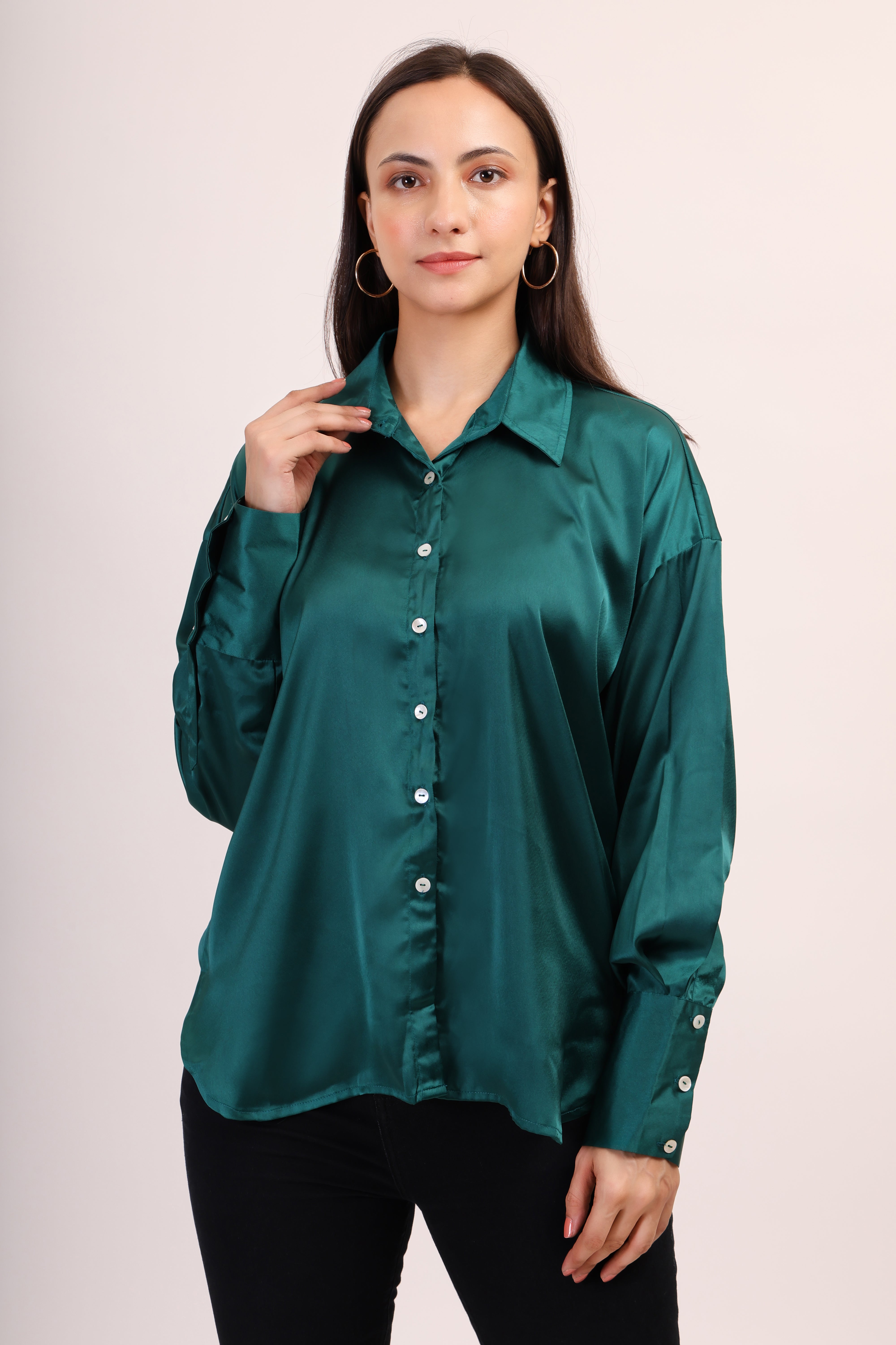 Satin Shirt - deep green