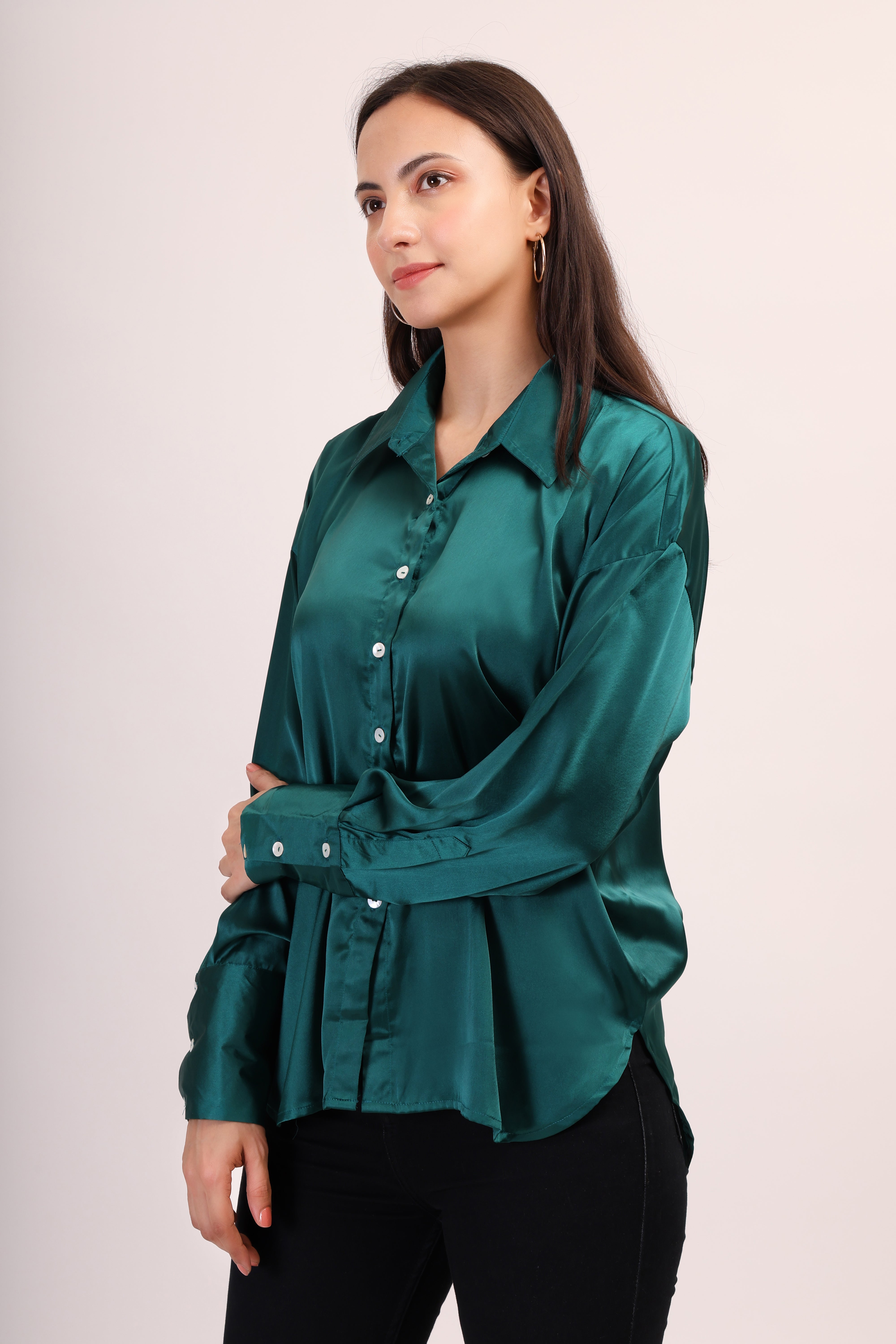 Satin Shirt - deep green