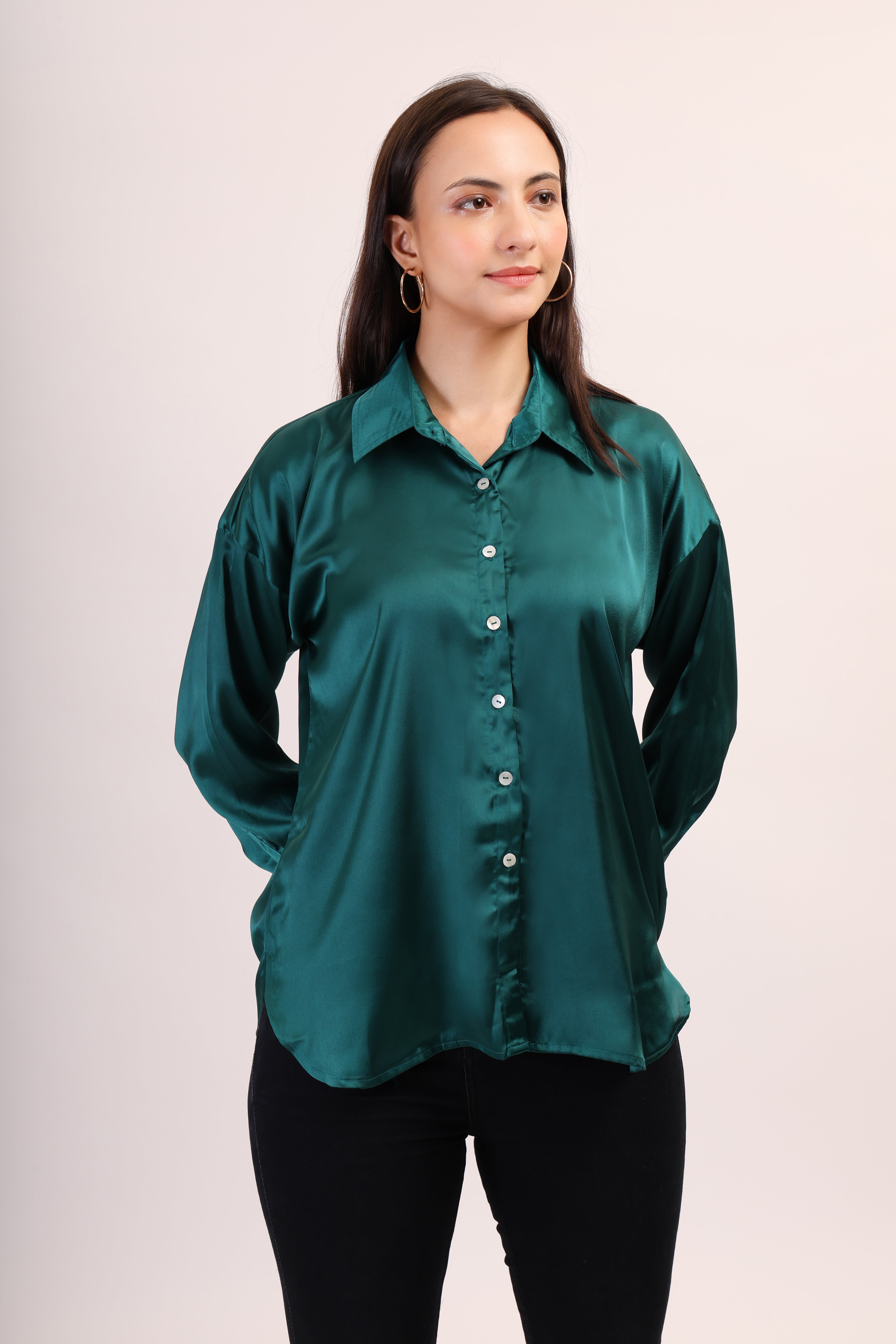 Satin Shirt - deep green