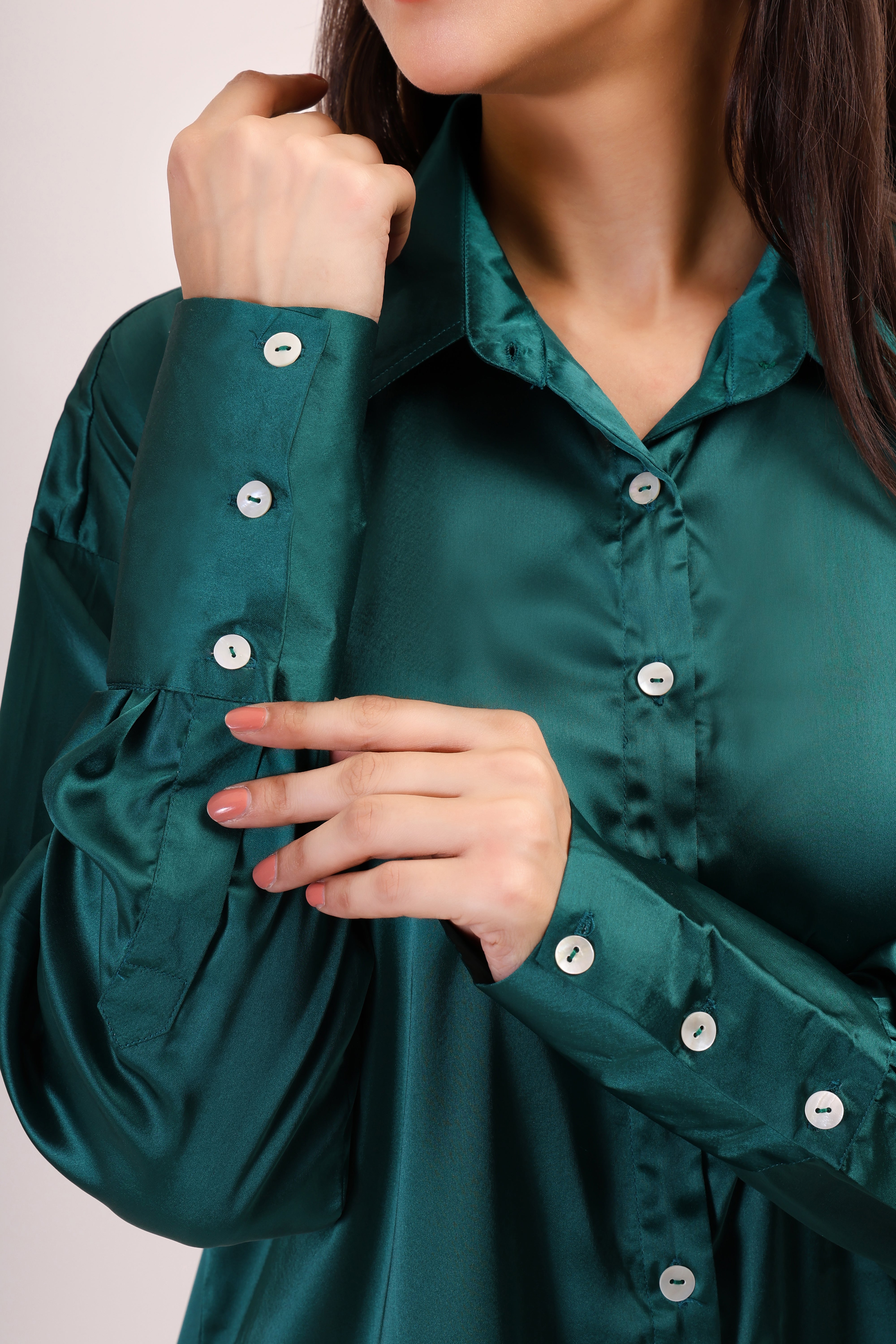 Satin Shirt - deep green