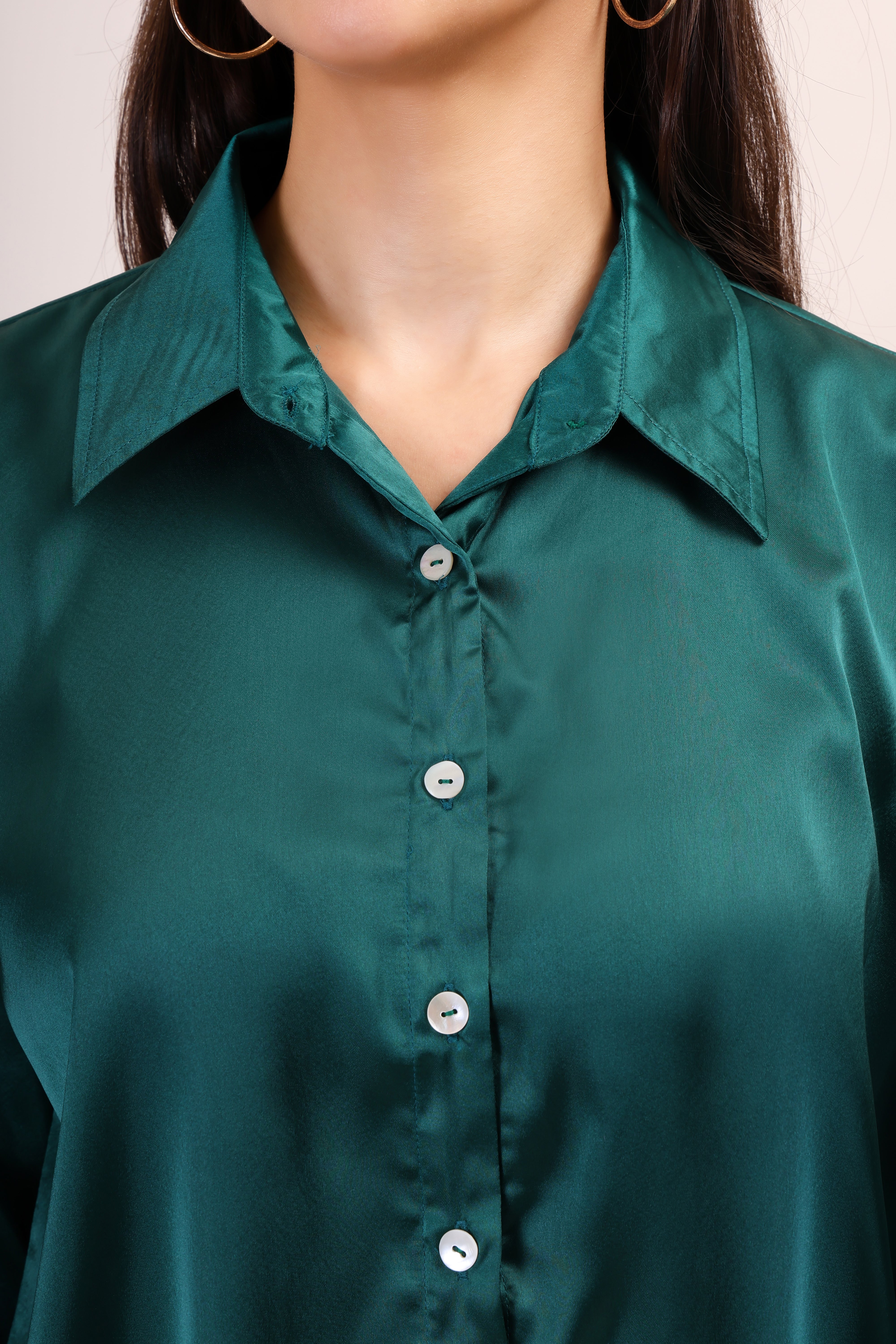 Satin Shirt - deep green