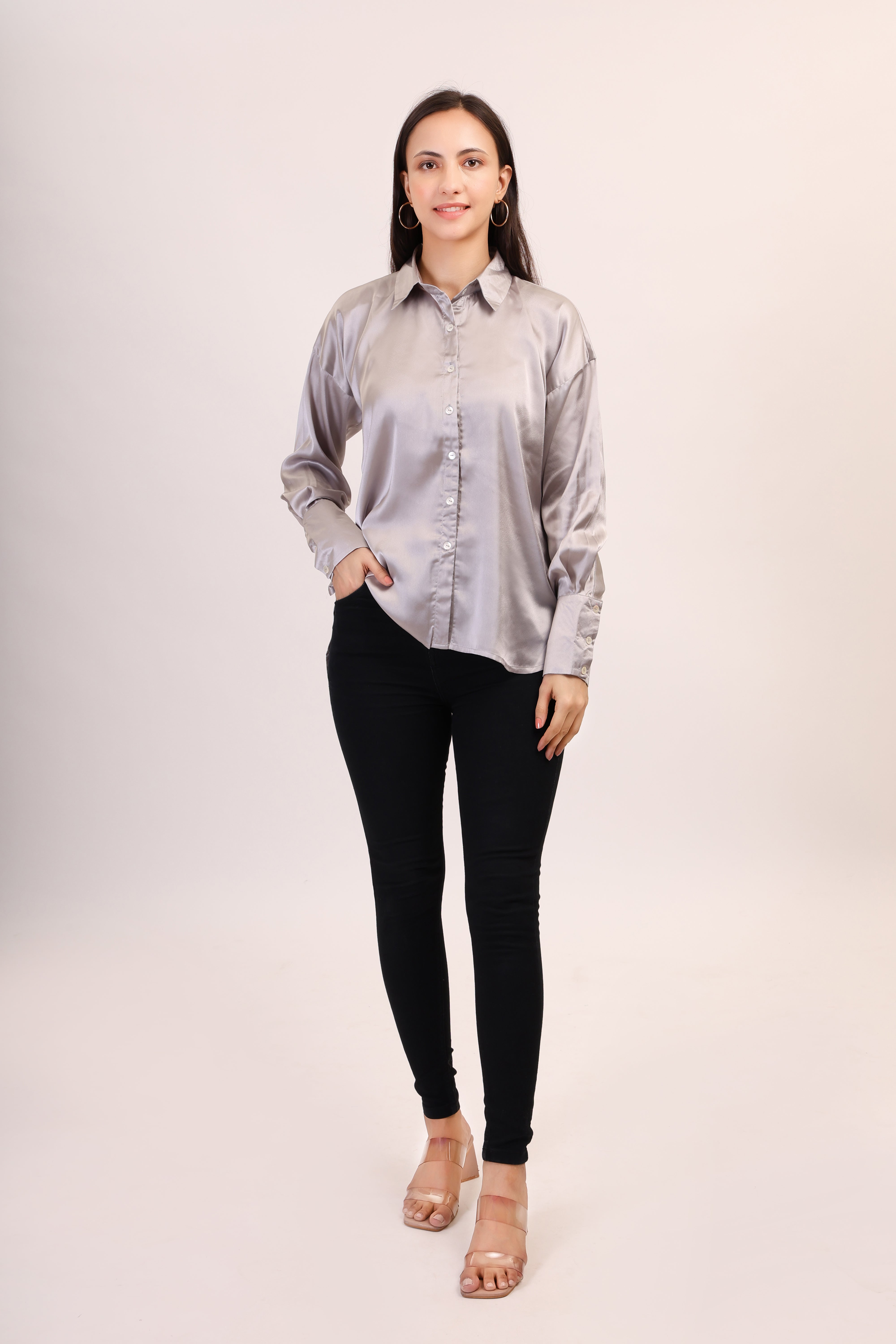 Satin Shirt - ash grey