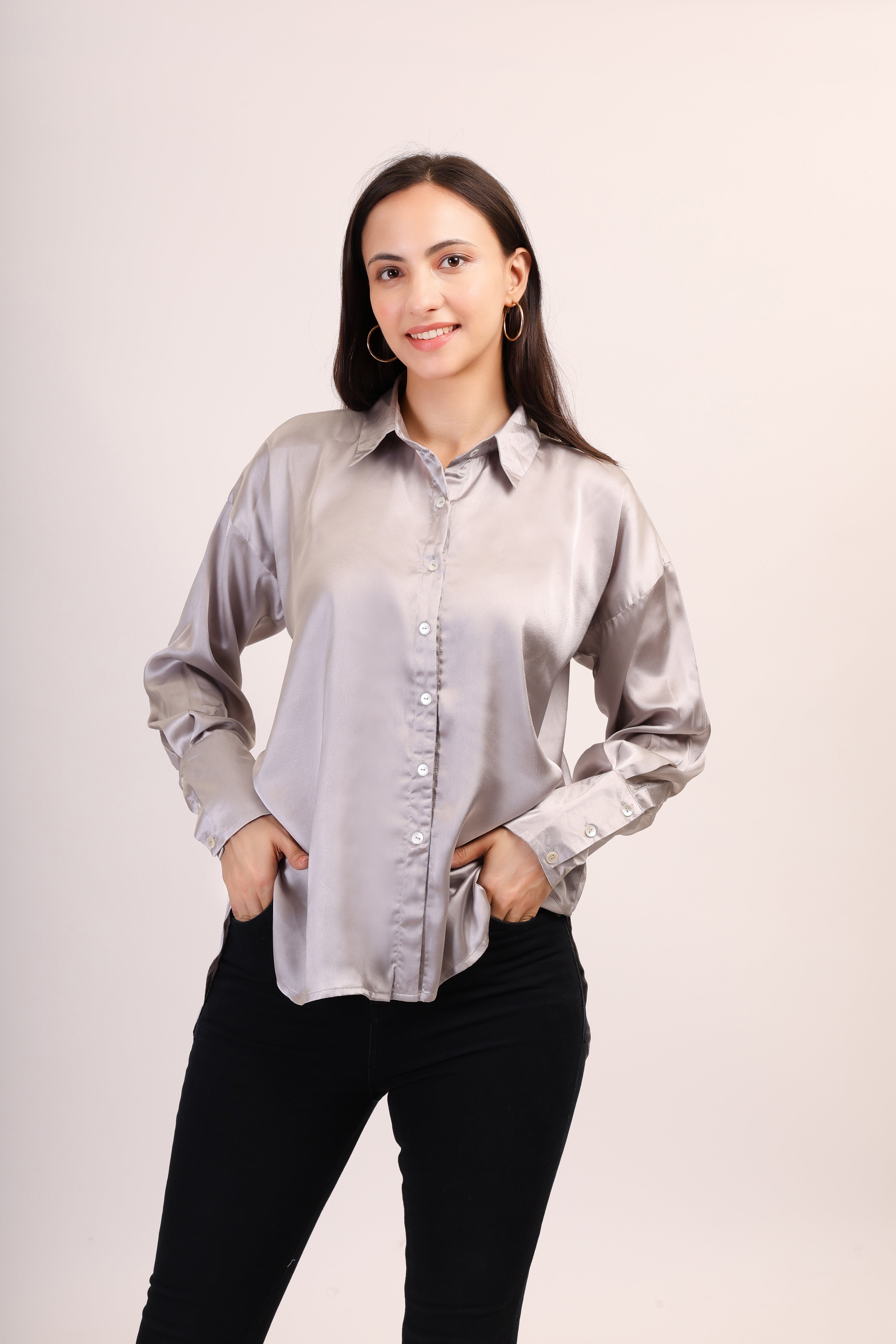 Satin Shirt - ash grey