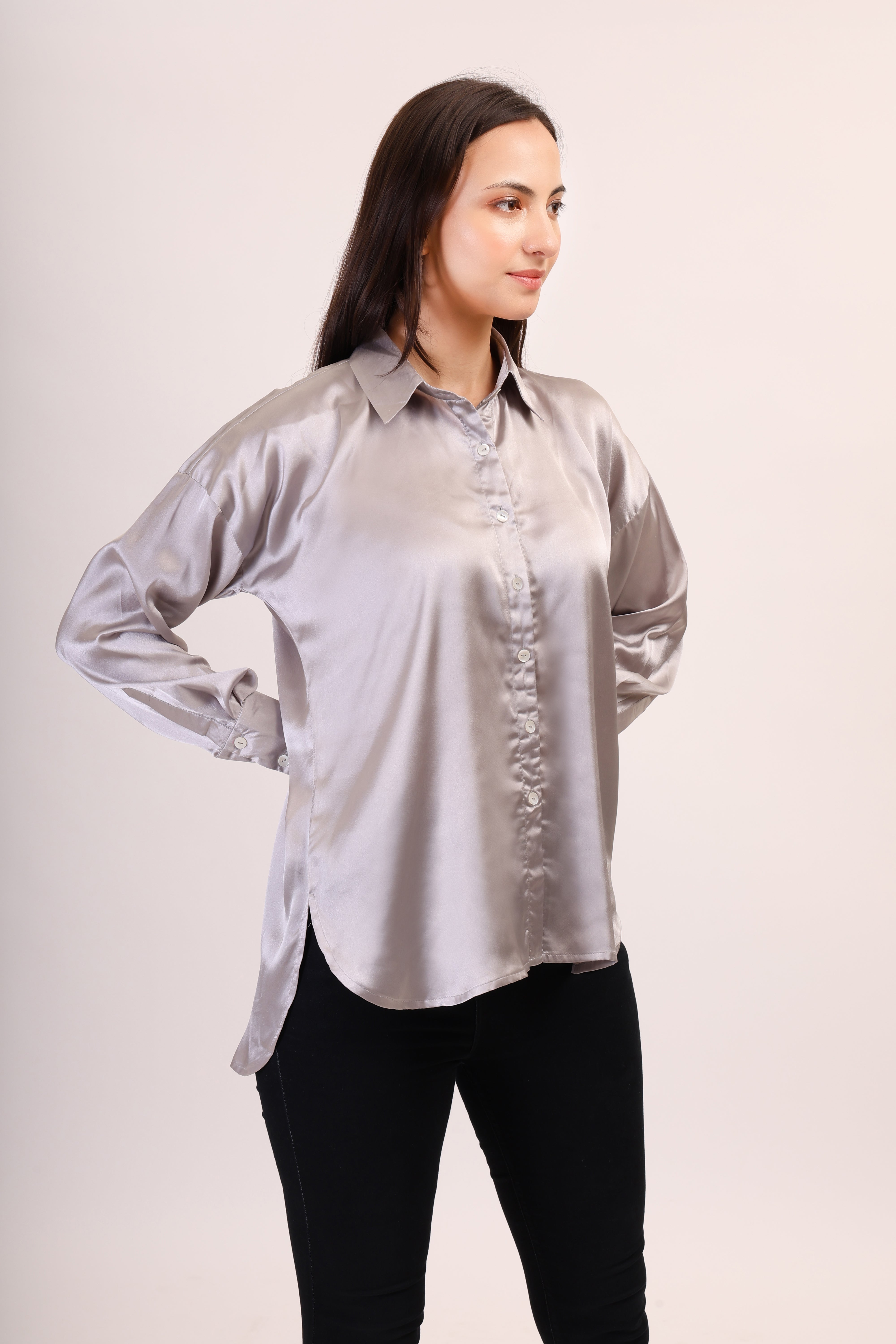 Satin Shirt - ash grey