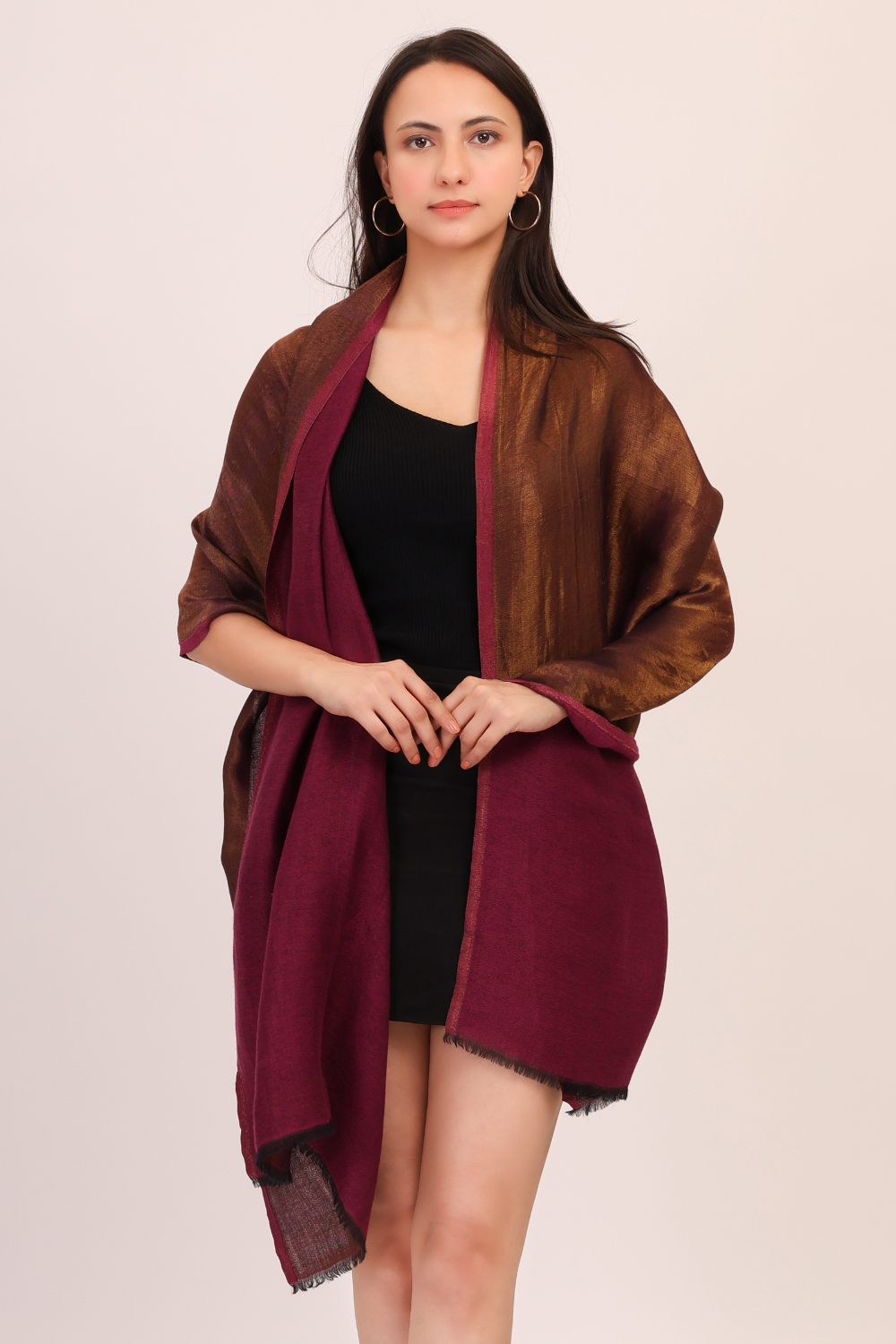 Dual tone fine wool Zari Stole- Megenta