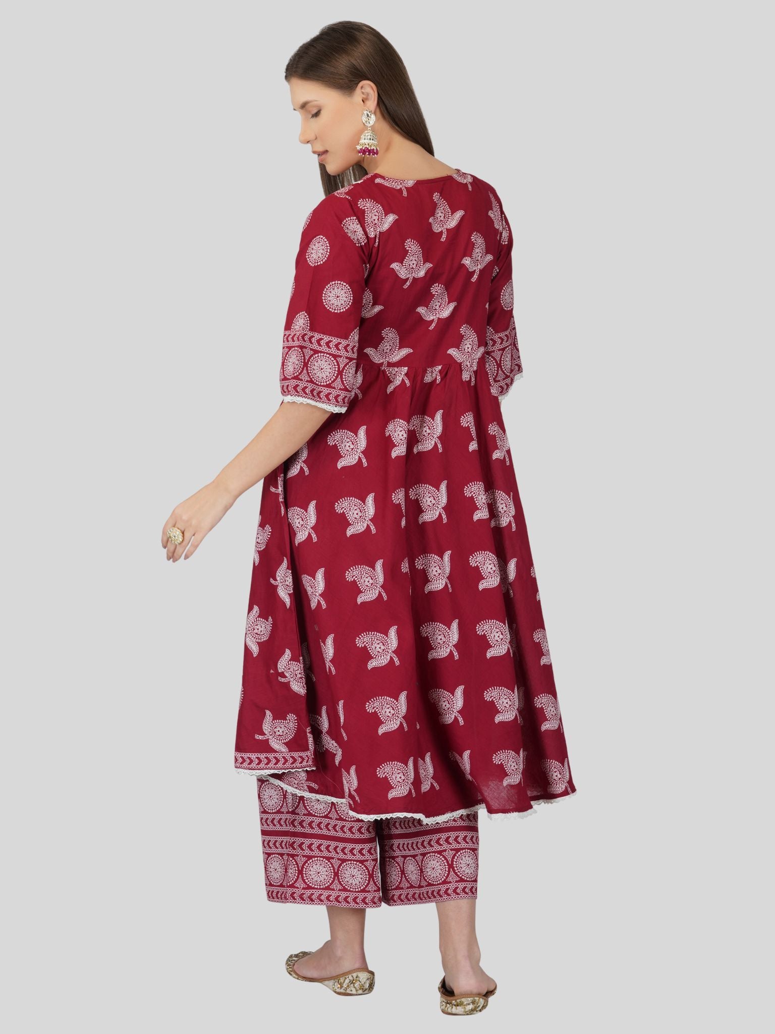 Red bold print anarkali kurti set