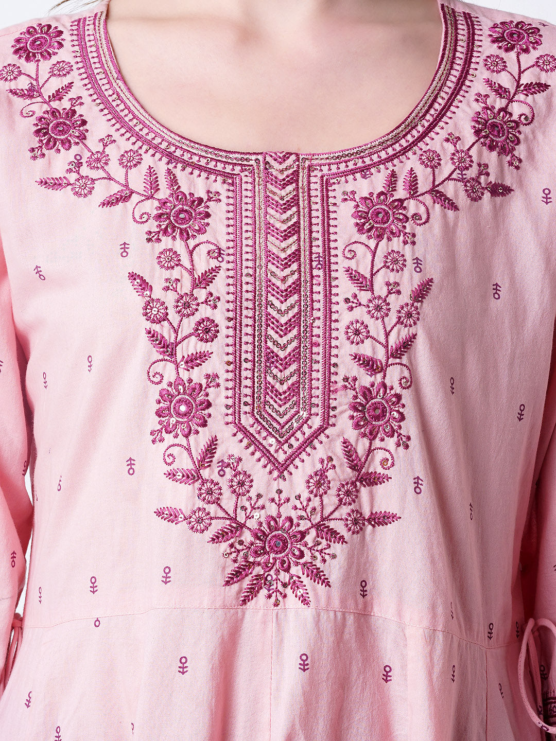 Pink embroidered anarkali kurti set