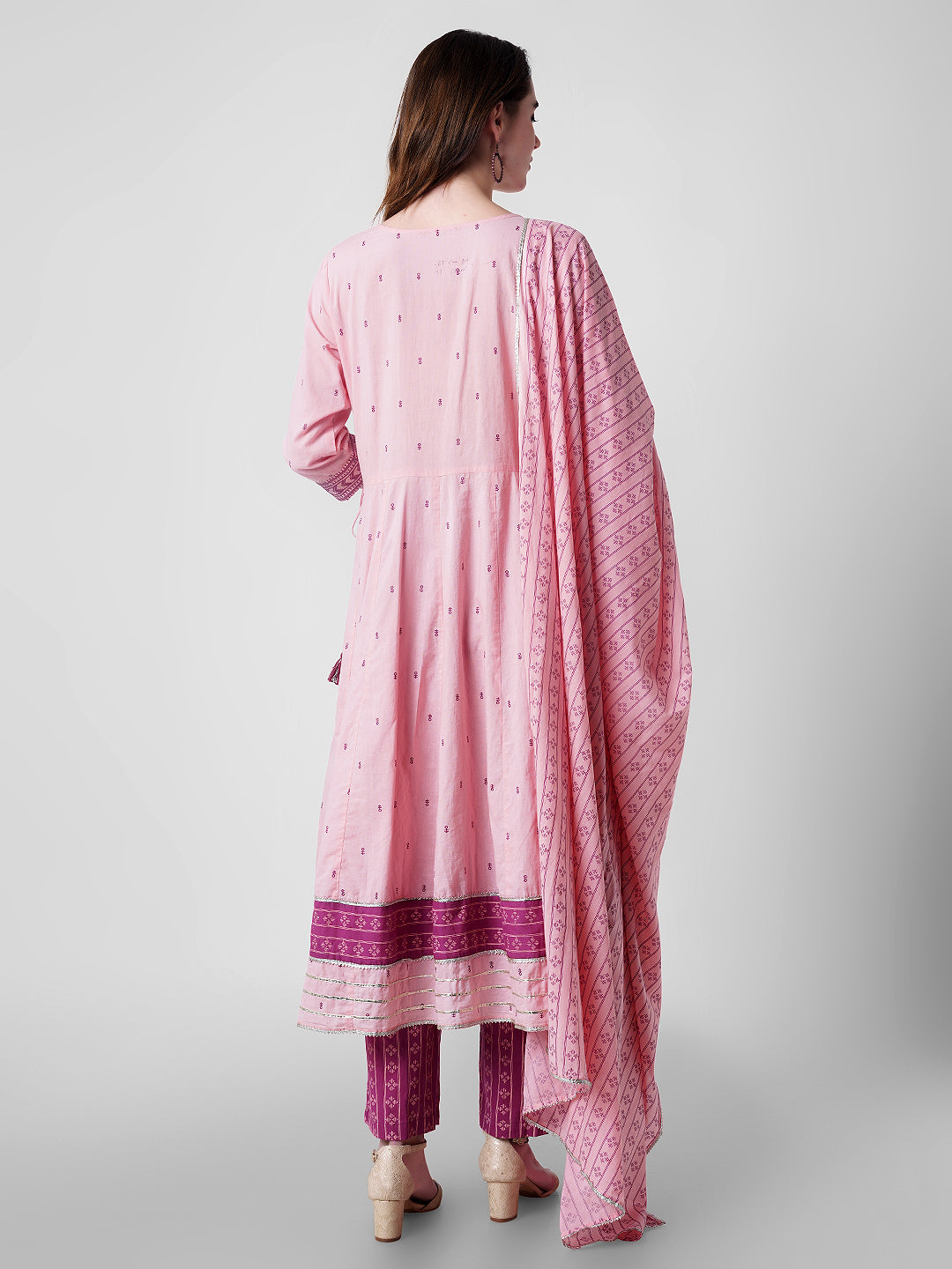 Pink embroidered anarkali kurti set