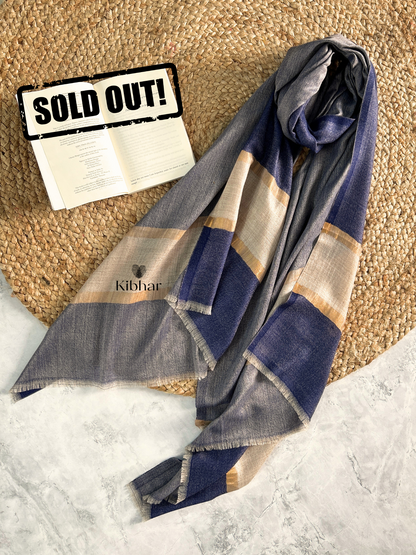 Navy blue zari stripe pure fine wool