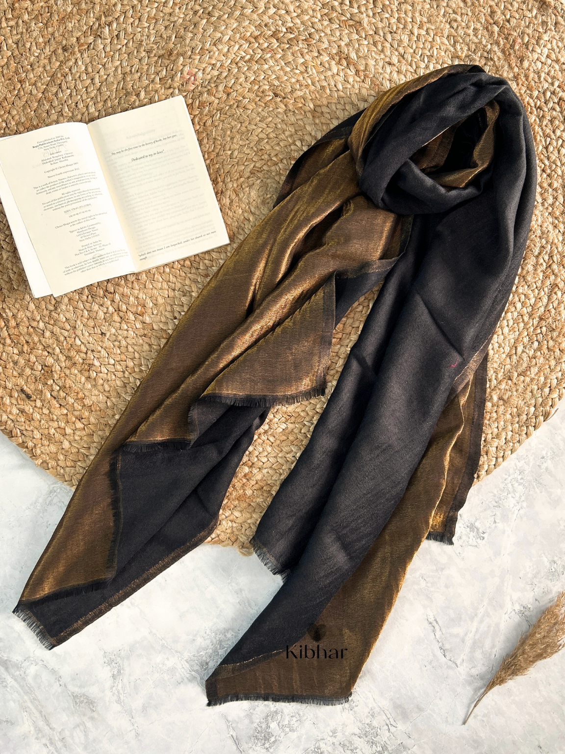 Dual tone fine wool Zari Stole- Black