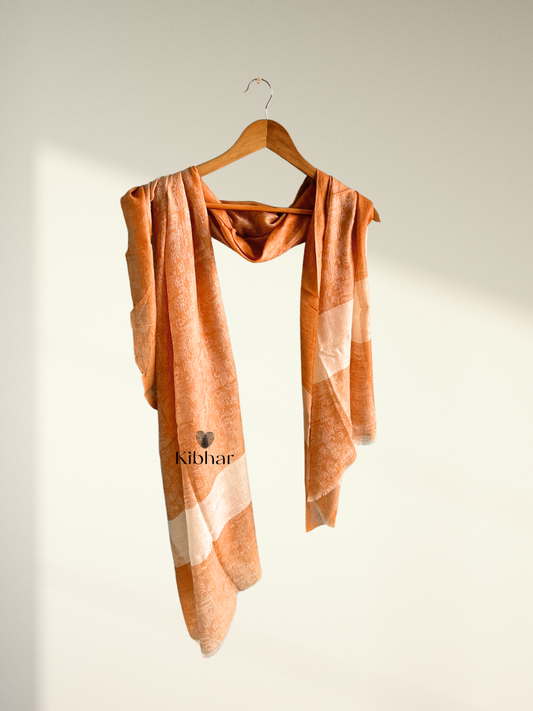 Orange & Cream Pure fine wool Stole