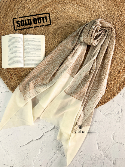 Brown Thread work pure fine wool Stole