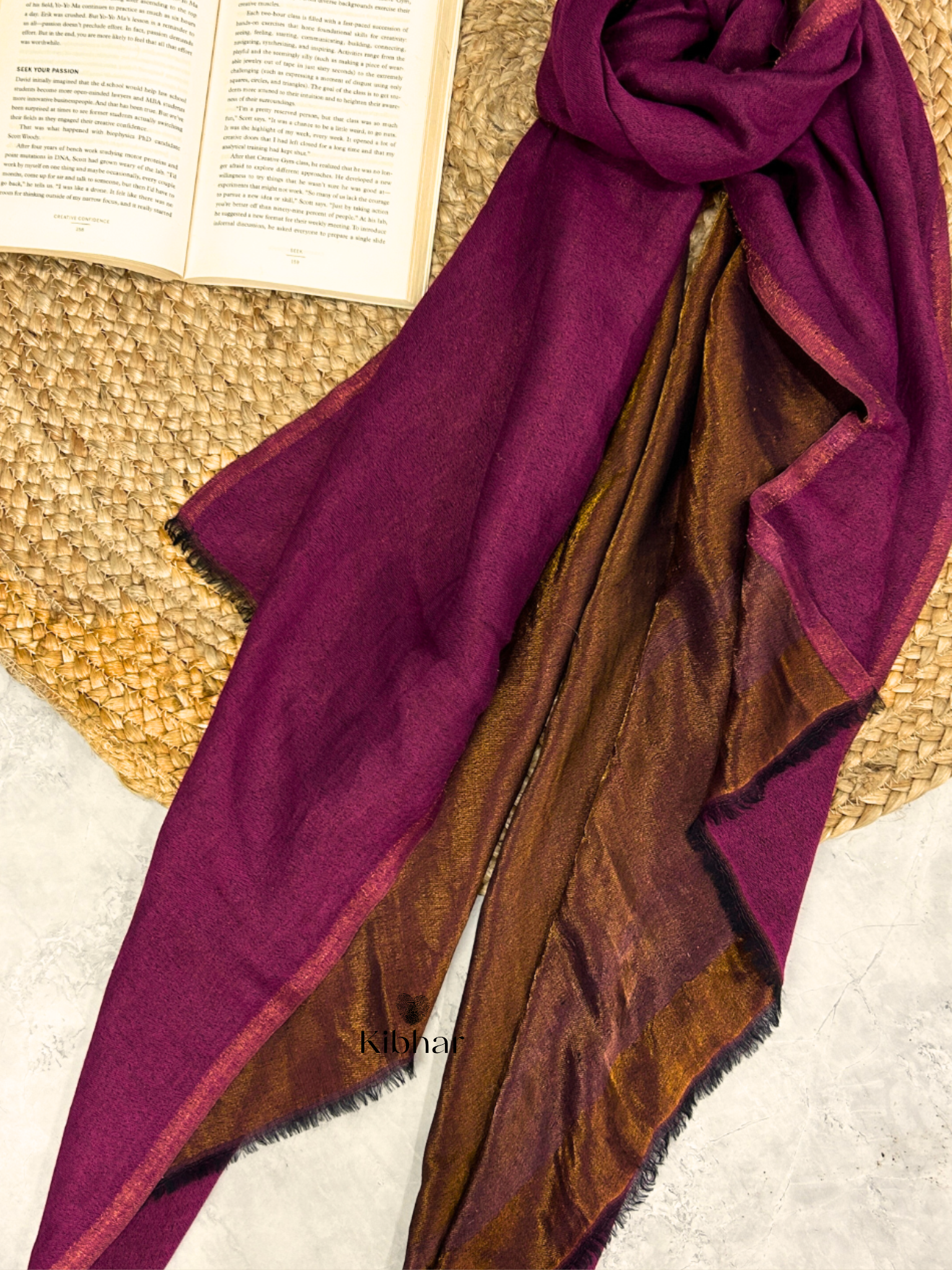 Dual tone fine wool Zari Stole- Megenta