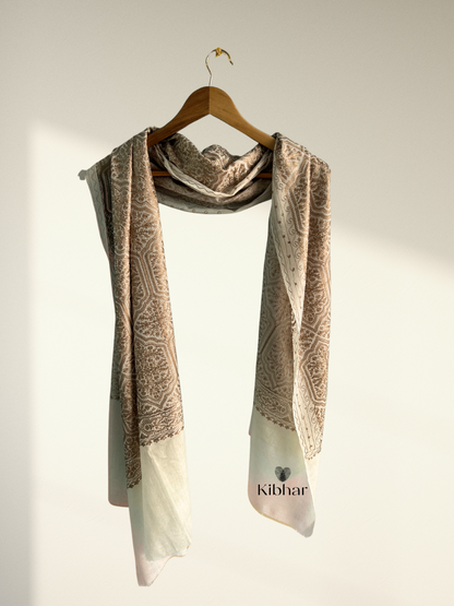 Brown Thread work pure fine wool Stole