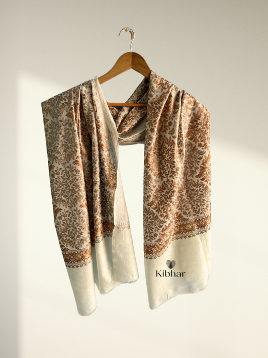 Golden Brown Thread work pure fine wool Stole