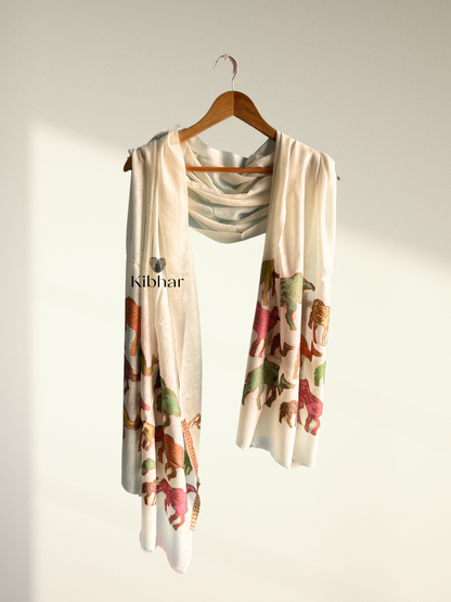 Cream Pure fine wool Stole with Camel weaving