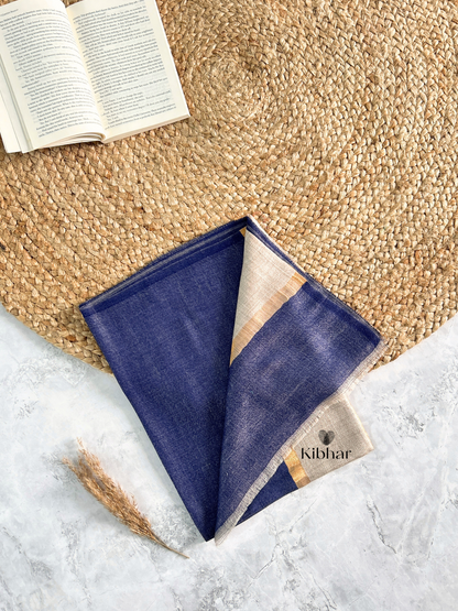 Navy blue zari stripe pure fine wool