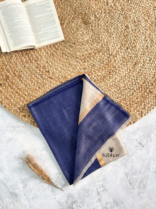 Navy blue zari stripe pure fine wool